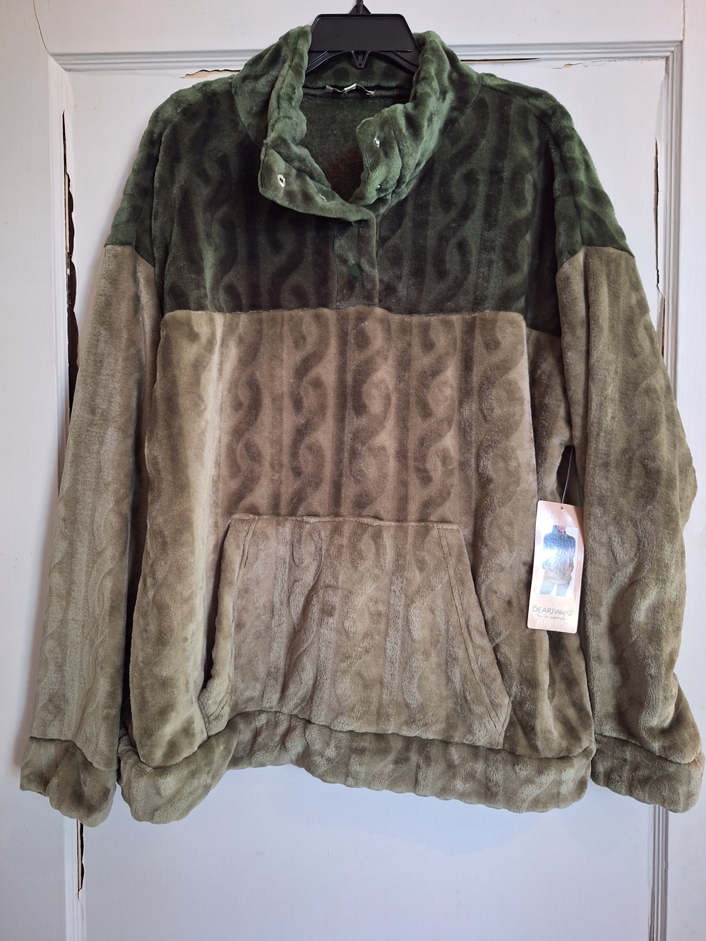 Bearpaw Womens Pullover Fleece Jacket Green Pocket 1/4 Snap Closure Sz 2XL NWT